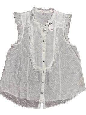 Anthropologie Feather Bone White Ruffle Blouse Size 12 NWT Cotton